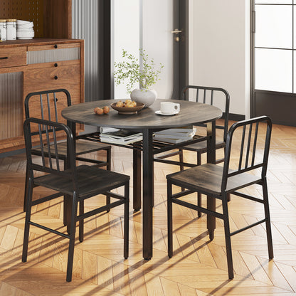5-Piece Round Dining Table Set with Storage Shelf for Dining Room-Gray