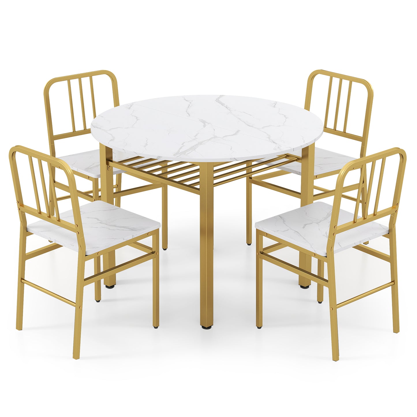 5-Piece Round Dining Table Set with Storage Shelf for Dining Room-Gray