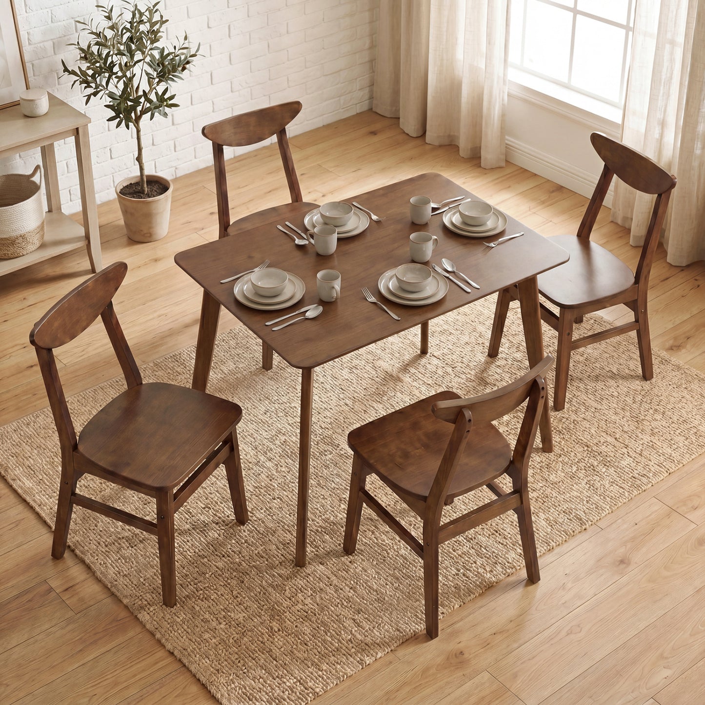 5-Piece Solid Wood Dining Table Set for Small Space-Walnut