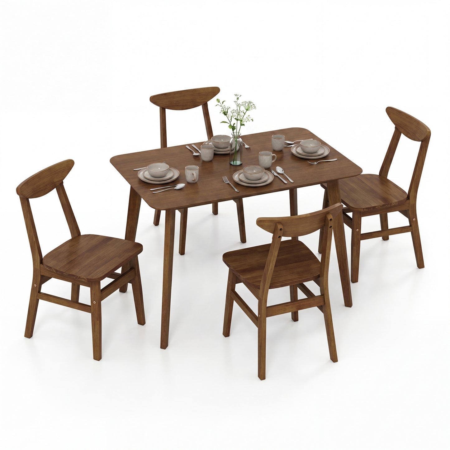 5-Piece Solid Wood Dining Table Set for Small Space-Walnut
