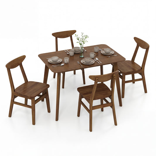 5-Piece Solid Wood Dining Table Set for Small Space-Walnut