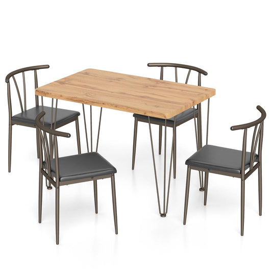 5-Piece Space-saving Dining Table Set Industrial Rectangular Kitchen Table and 4 Armless Chairs-Black
