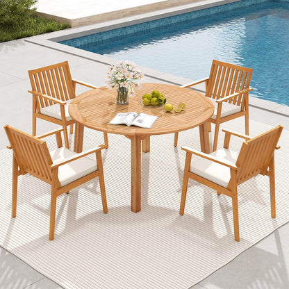 5 Pieces Acacia Wood Patio Dining Set with Umbrella Hole