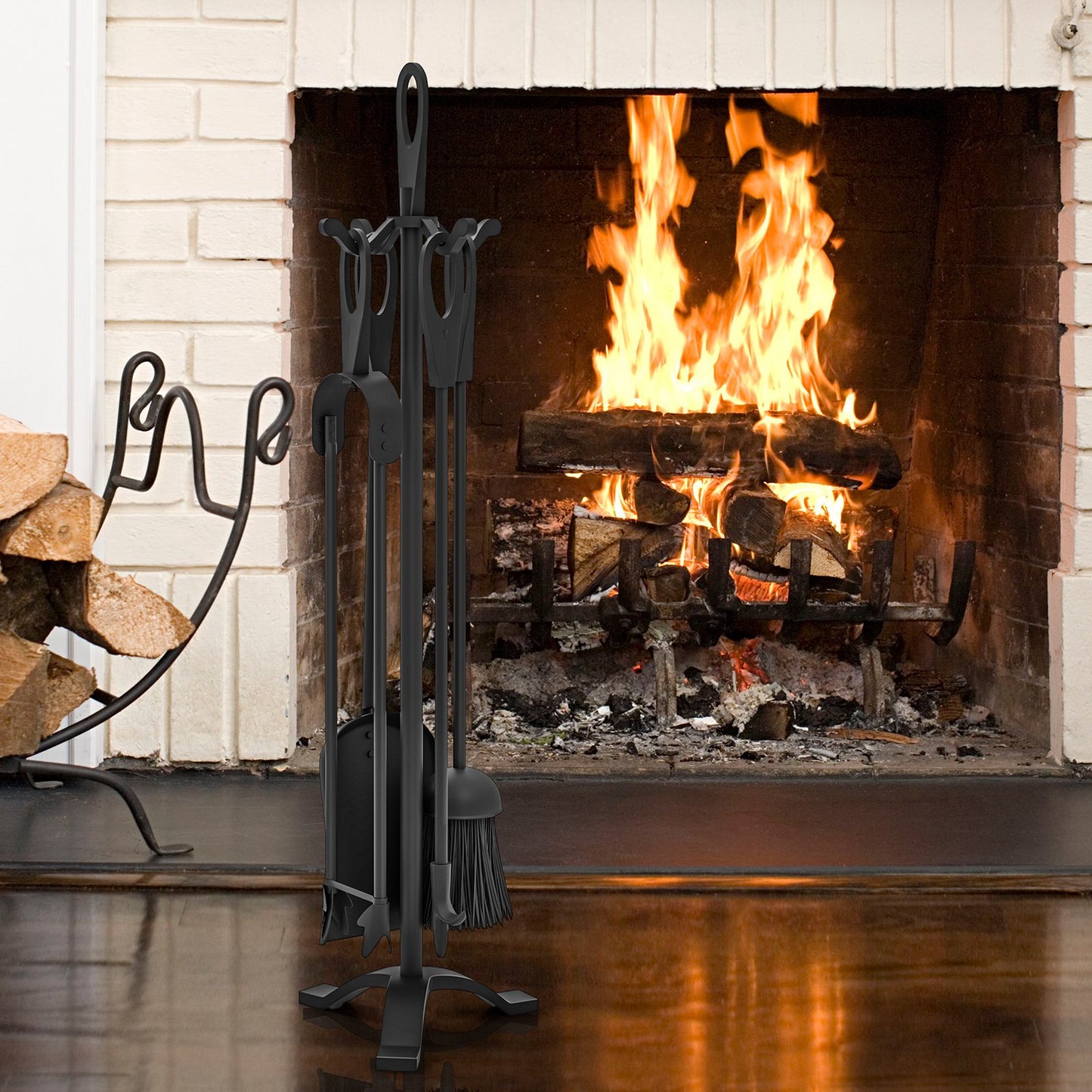 5 Pieces Fireplace Tool Set Fireplace Accessories with Poker-Black
