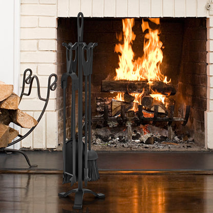 5 Pieces Fireplace Tool Set Fireplace Accessories with Poker-Black