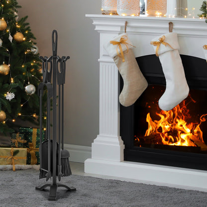 5 Pieces Fireplace Tool Set Fireplace Accessories with Poker-Black