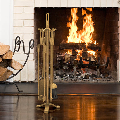 5 Pieces Fireplace Tool Set Fireplace Accessories with Poker-Black