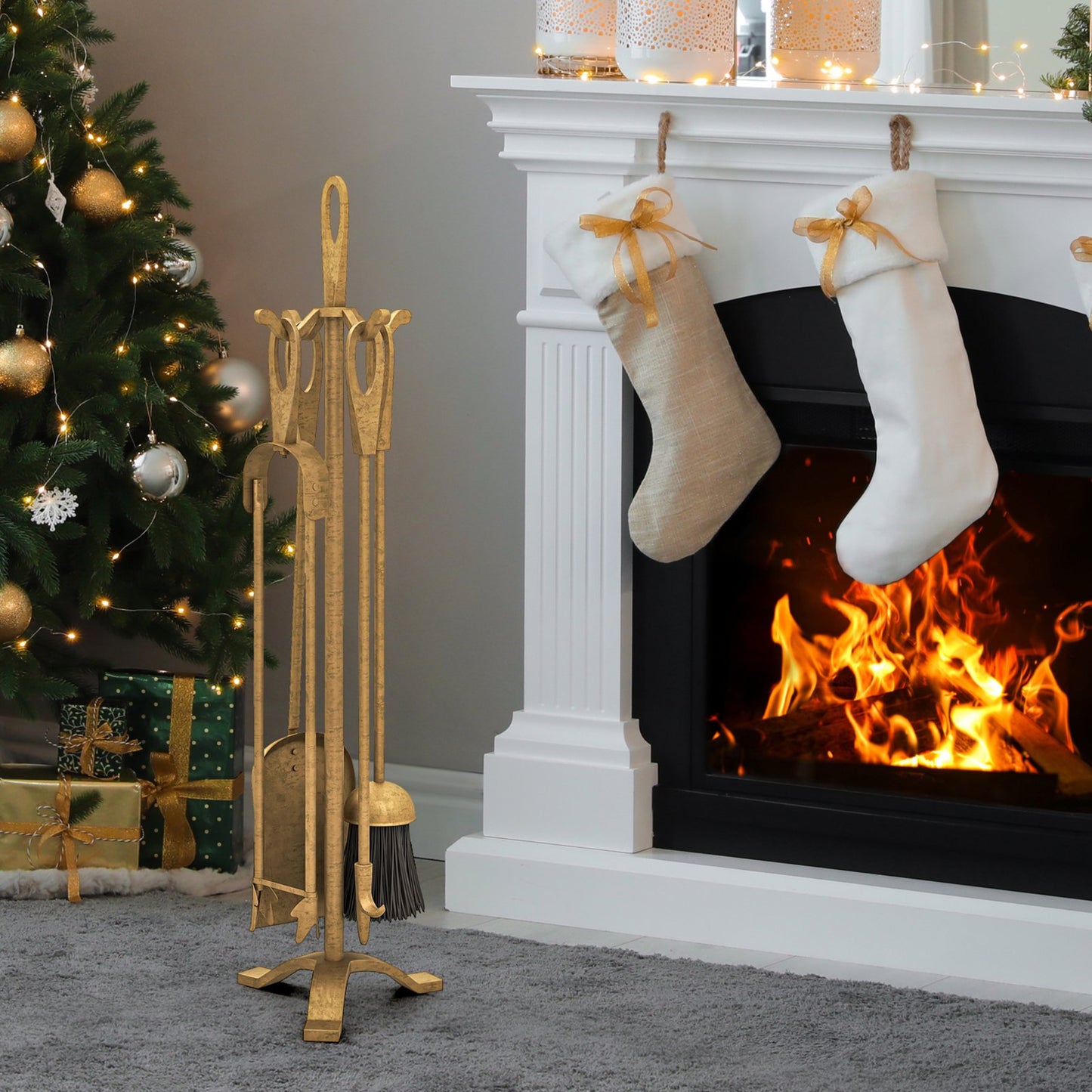 5 Pieces Fireplace Tool Set Fireplace Accessories with Poker-Black