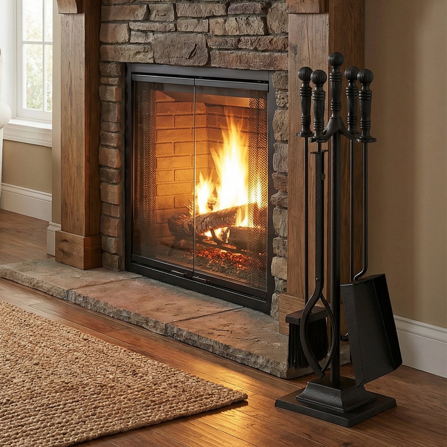 5-Pieces Fireplace Tool Set Indoor Outdoor Fire Place Set Tools with Aluminum Handles