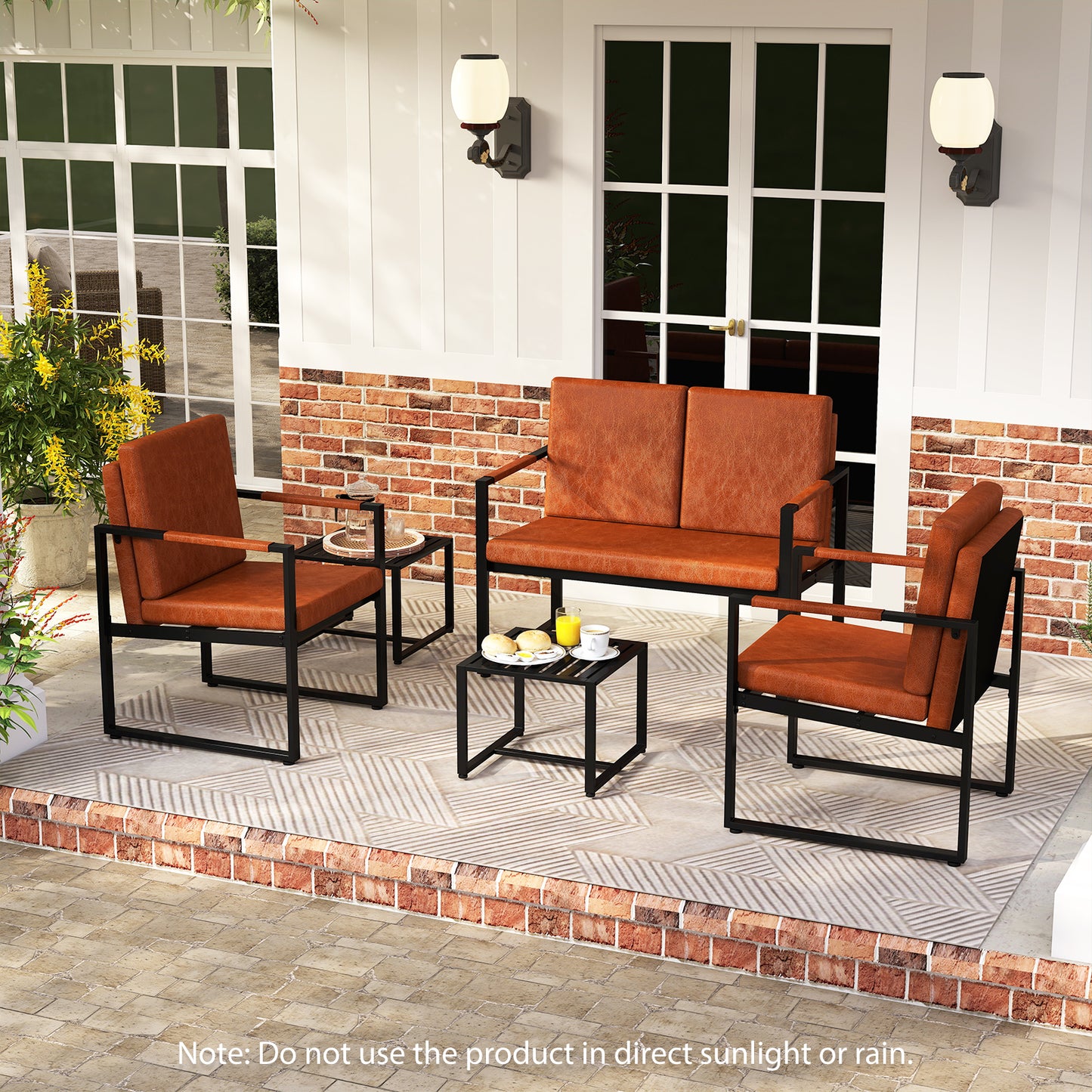 5 Pieces Living Room Set with Loveseat and 2 Accent Chairs-Black