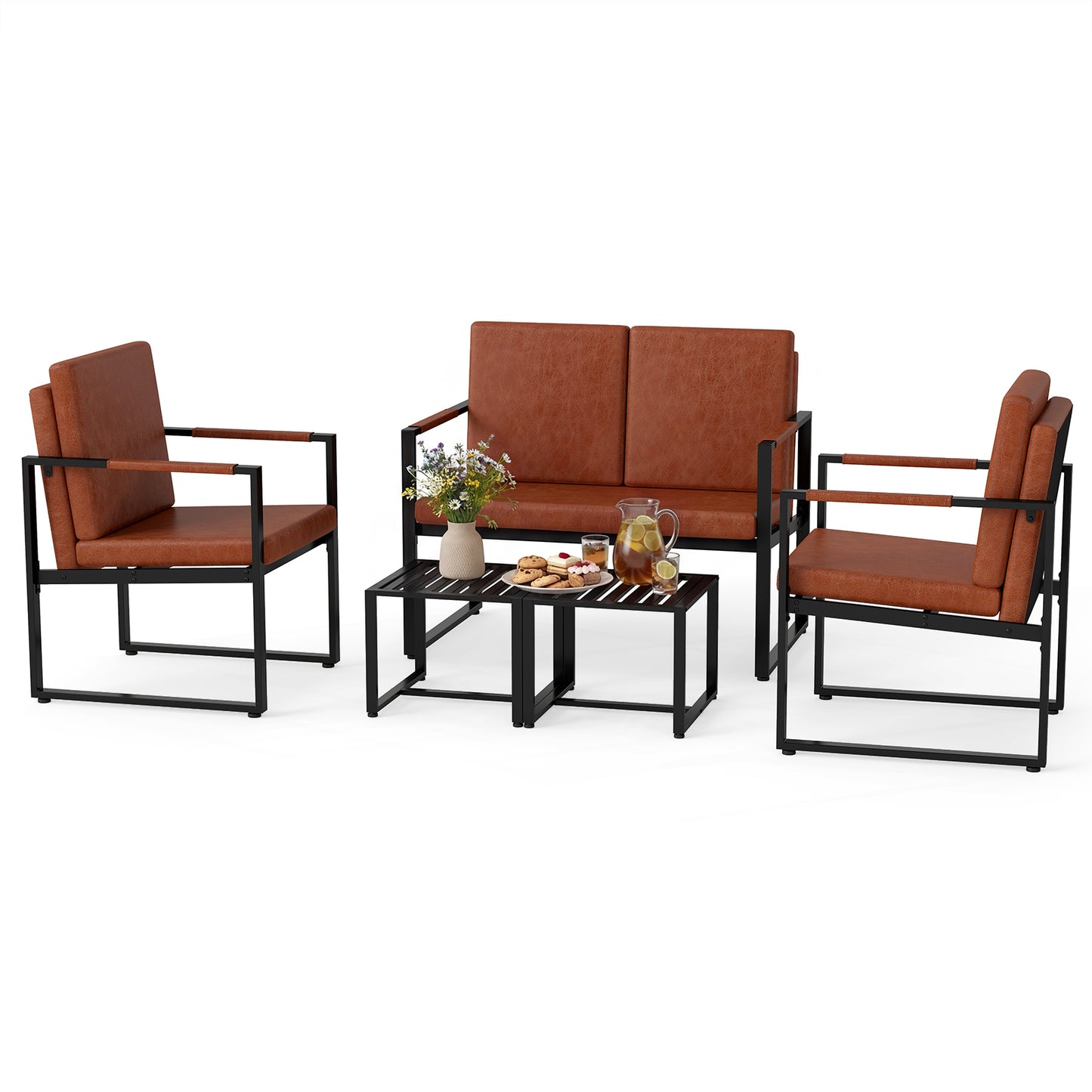 5 Pieces Living Room Set with 2 Accent Chairs and 2 Coffee Tables-Gray