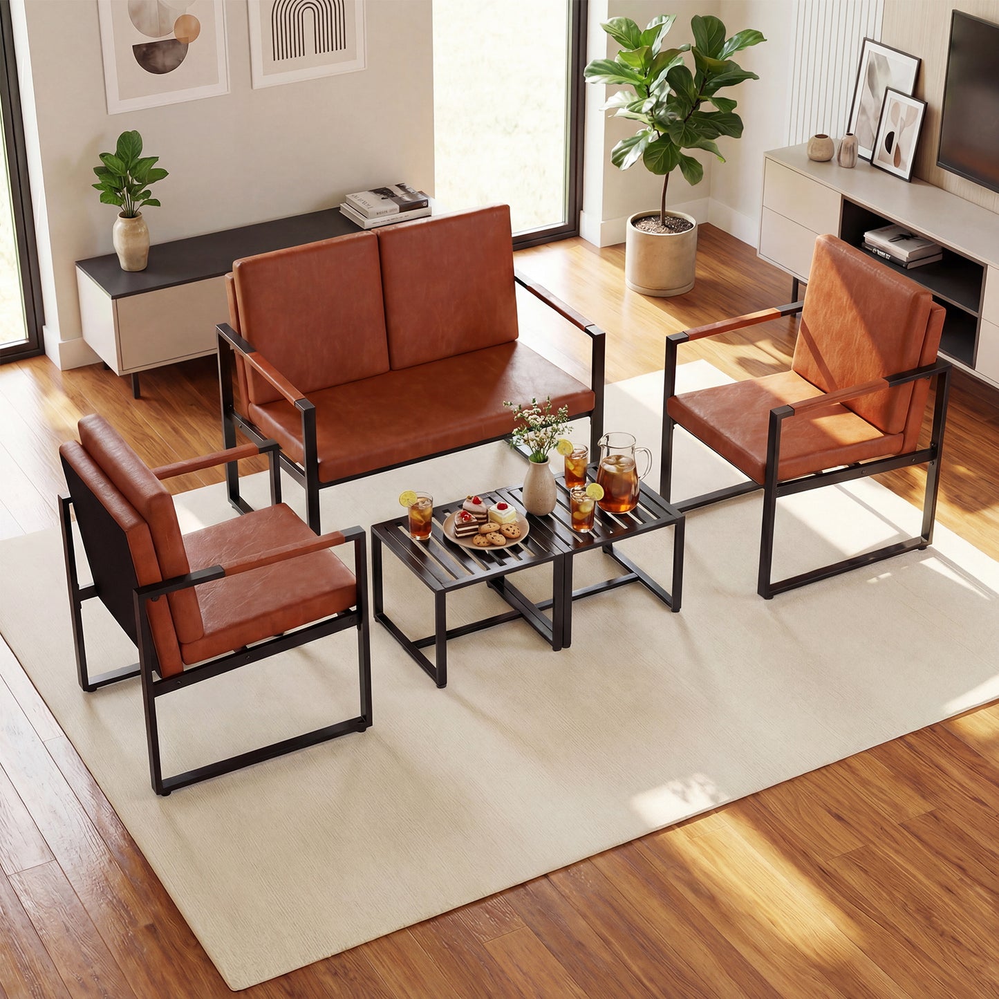 5 Pieces Living Room Set with 2 Accent Chairs and 2 Coffee Tables-Gray