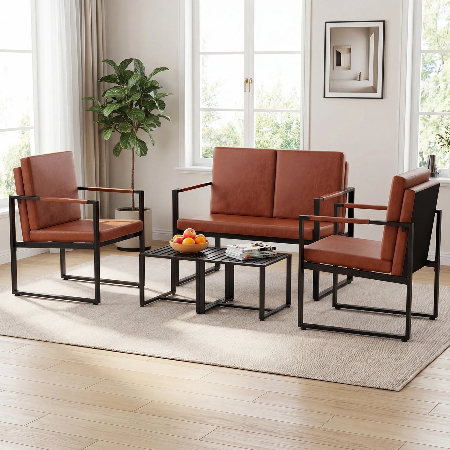 5 Pieces Living Room Set with 2 Accent Chairs and 2 Coffee Tables-Gray