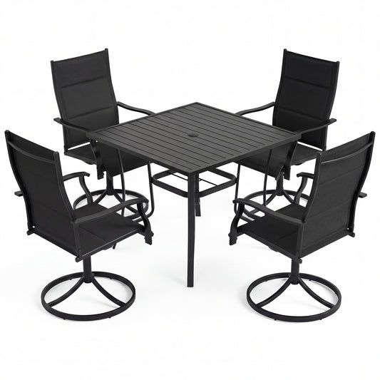 5 Pieces Outdoor Dining Set with 4 Swivel Chairs and 36 Inch Square Patio Table-Black