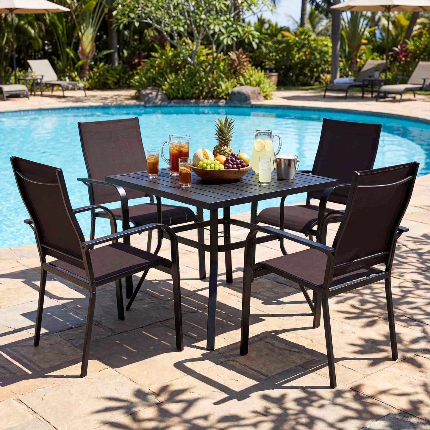 5 Pieces Patio Dining Set for 4 Outdoor Square Table and Stackable Chairs-Black