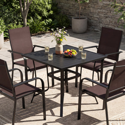5 Pieces Patio Dining Set for 4 Outdoor Square Table and Stackable Chairs-Black