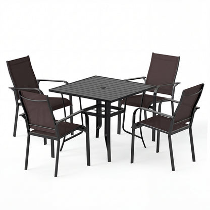 5 Pieces Patio Dining Set for 4 Outdoor Square Table and Stackable Chairs-Black