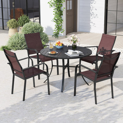 5 Pieces Patio Dining Set for 4 42.5 inch Outdoor Round Metal Table-Black