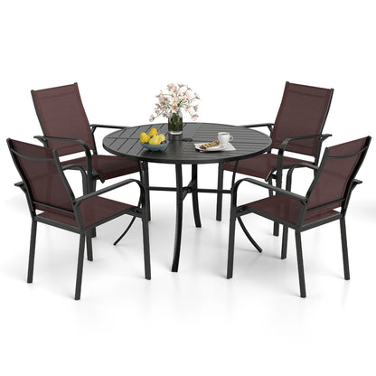 5 Pieces Patio Dining Set for 4 42.5 inch Outdoor Round Metal Table-Black