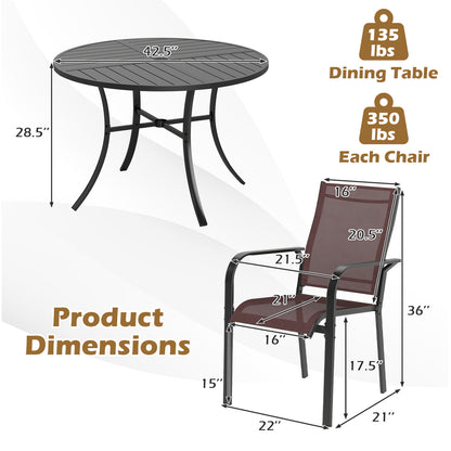 5 Pieces Patio Dining Set for 4 42.5 inch Outdoor Round Metal Table-Black