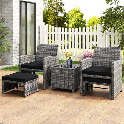 5 Pieces Patio Furniture Set PE Wicker Outdoor Lounge Chairs with 2 Ottomans-Black