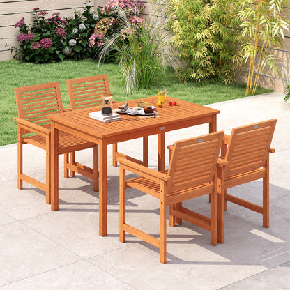 5 Pieces Patio Wood Dining Set Outdoor Rectangular Table and Chairs