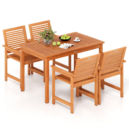 5 Pieces Patio Wood Dining Set Outdoor Rectangular Table and Chairs