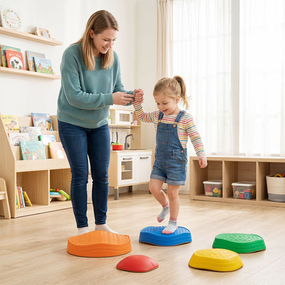 Five colorful crab-themed stepping stones for kids, outdoor toy sports set by Wilsons Home Store.