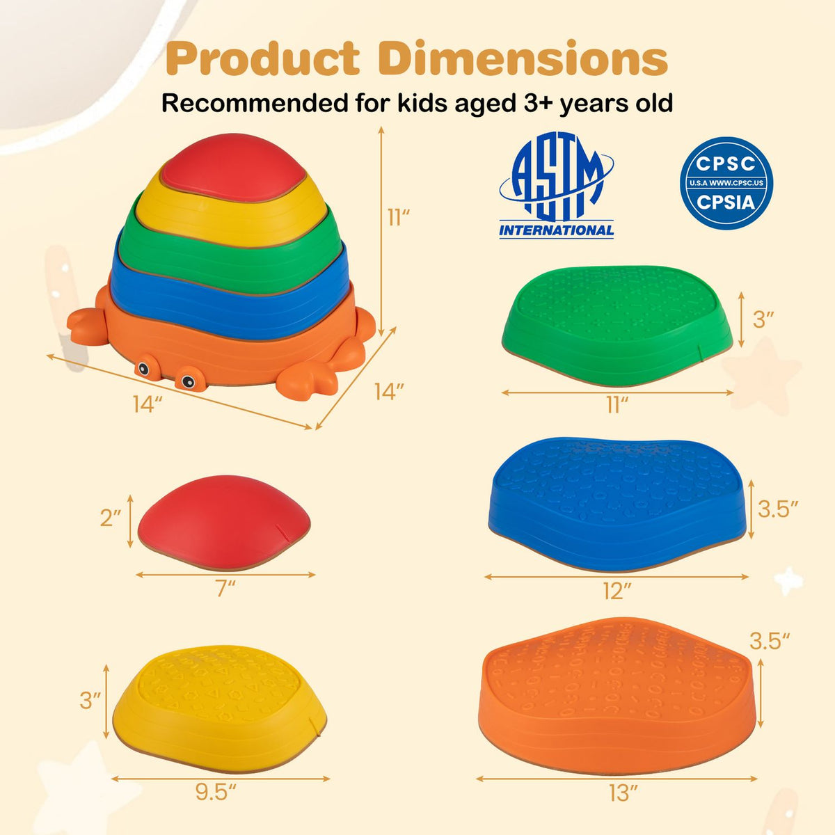 Set of 5 kids' stepping stones featuring a cute crab design for outdoor play, from Wilsons Home Store Toy Sports collection.