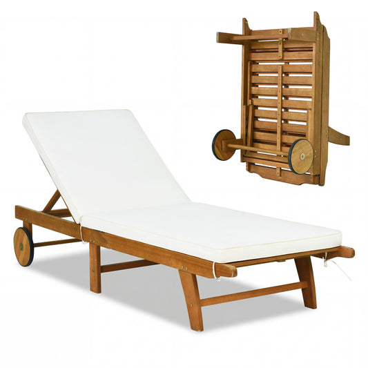 5-Position Adjustable Patio Chaise Lounge with Cushioned Comfort and Wheels