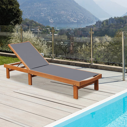 5-Postion Backrest Adjustable Outdoor Wood Chaise Lounge Chair-2