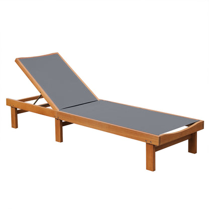 5-Postion Backrest Adjustable Outdoor Wood Chaise Lounge Chair-2