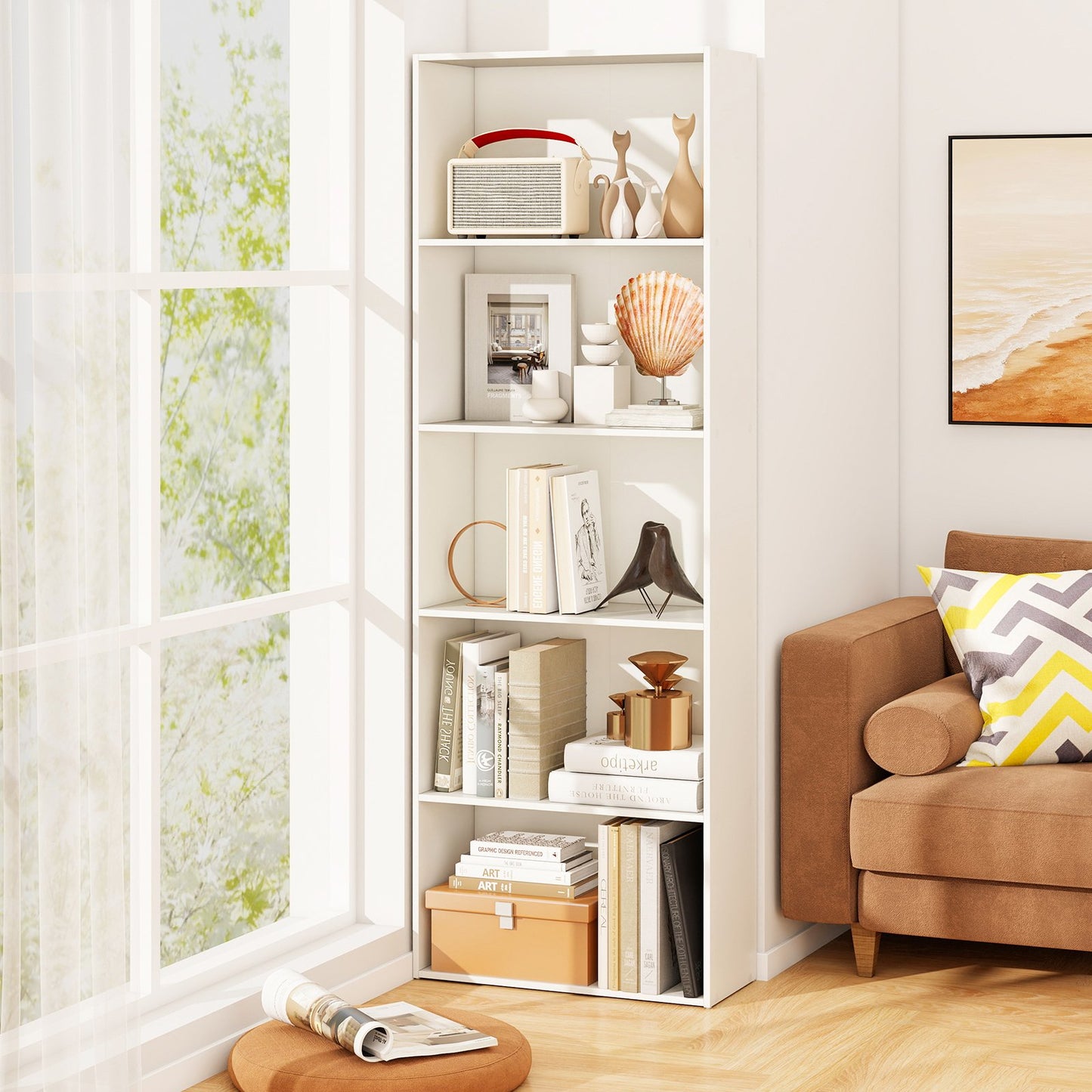 5-Shelf Storage Bookcase Modern Multi-Functional Display Cabinet Furniture-Black