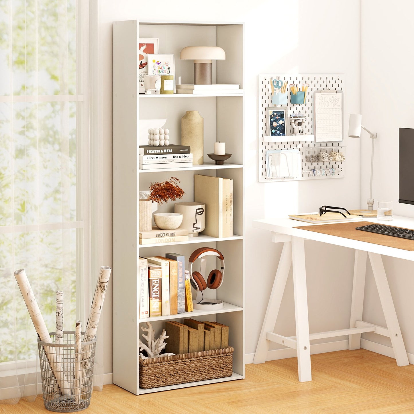 5-Shelf Storage Bookcase Modern Multi-Functional Display Cabinet Furniture-Black