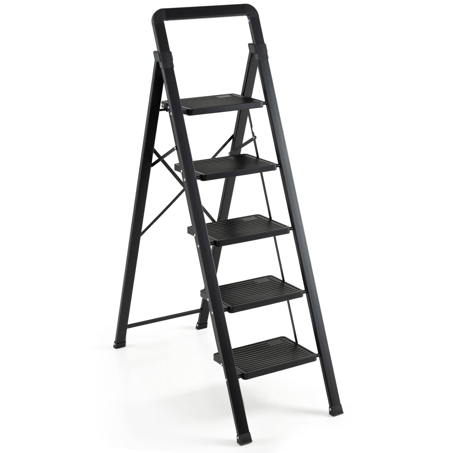 3 Step Black Folding Step Stool with Wide Anti-slip Pedals