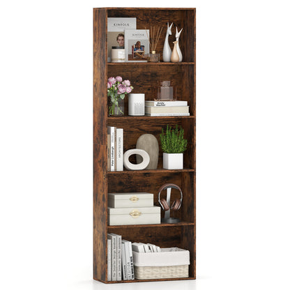 5-Tier Bookshelf Open Bookcase Freestanding Display Shelf Storage Organizer-Rustic Brown