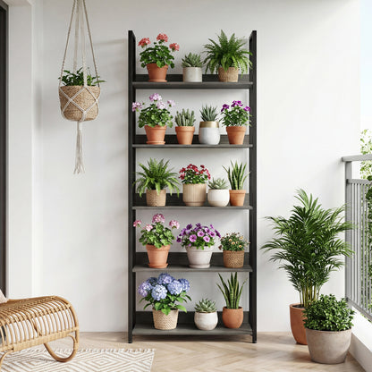 5-Tier Bookshelf Tall Wooden Open Bookcase with Back Panels-Oak