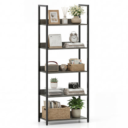 5-Tier Bookshelf Tall Wooden Open Bookcase with Back Panels-Oak