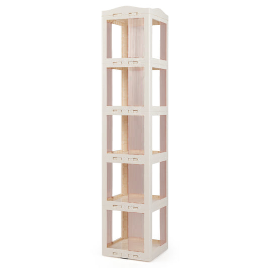 5-Tier Foldable Rotating Bookshelf 360° Spinning Bookcase with Swivel Base-White