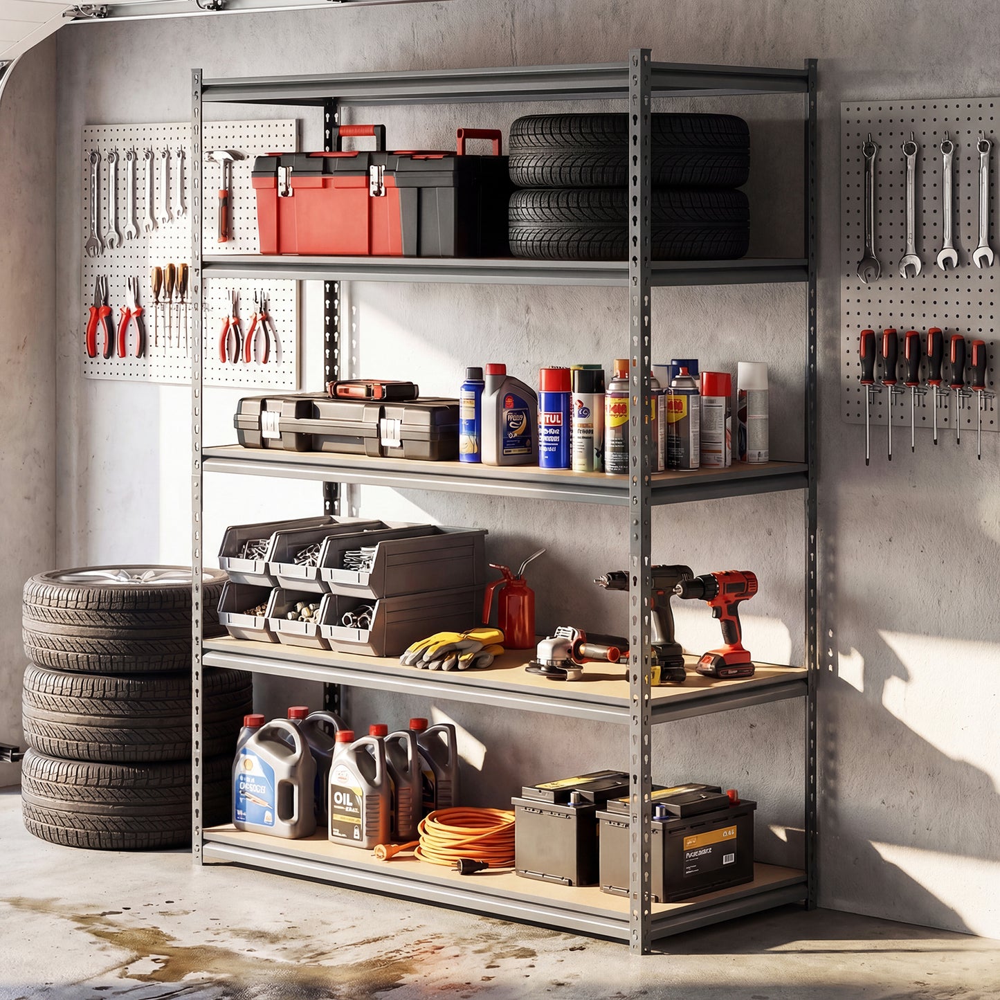 5-Tier Garage Shelving Unit 2200 LBS Metal Storage Shelves Adjustable Utility Rack for Warehouse-Set of 2