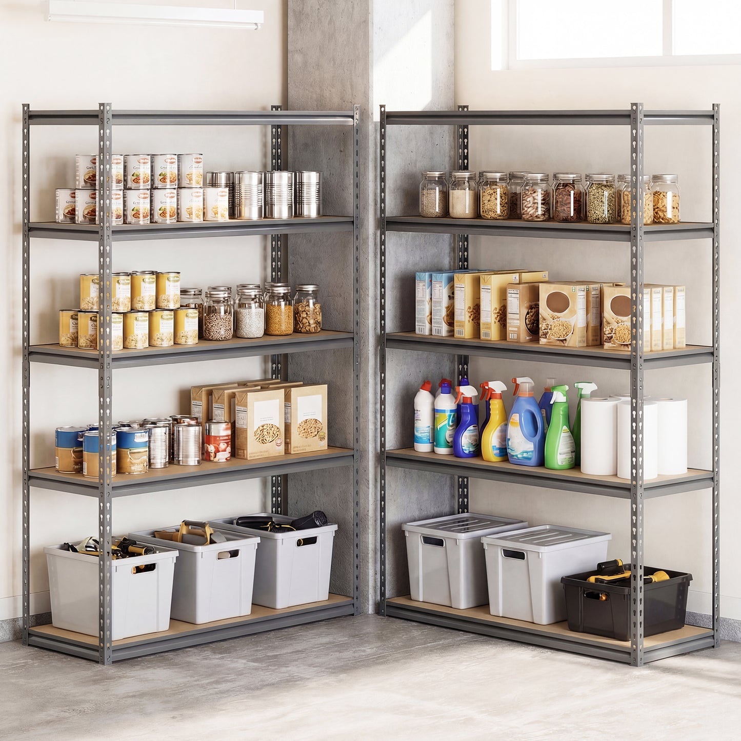 5-Tier Garage Shelving Unit 2200 LBS Metal Storage Shelves Adjustable Utility Rack for Warehouse-Set of 2