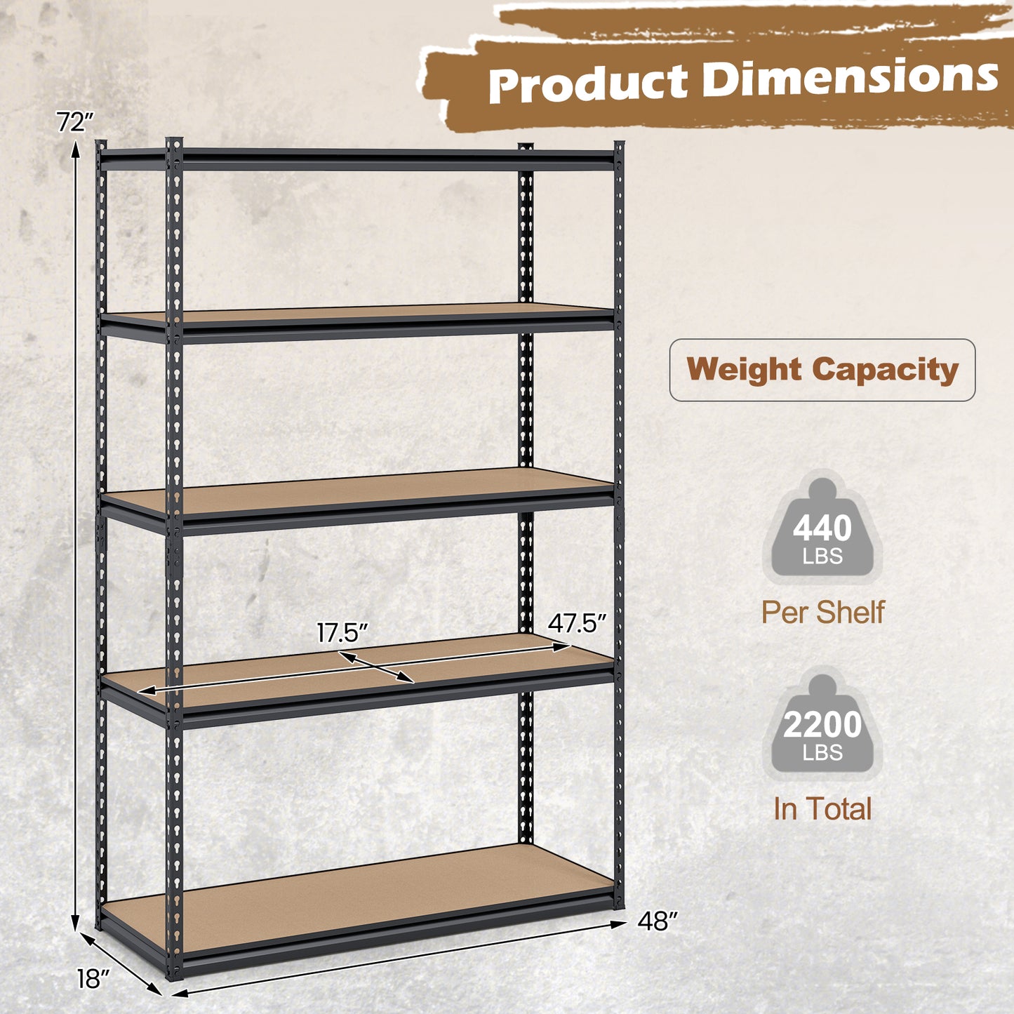 5-Tier Garage Shelving Unit for Warehouse and Basement-Set of 2
