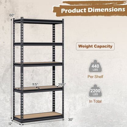 5-Tier Garage Shelving Unit 2200 LBS Heavy Duty Metal Storage Shelves-1Piece