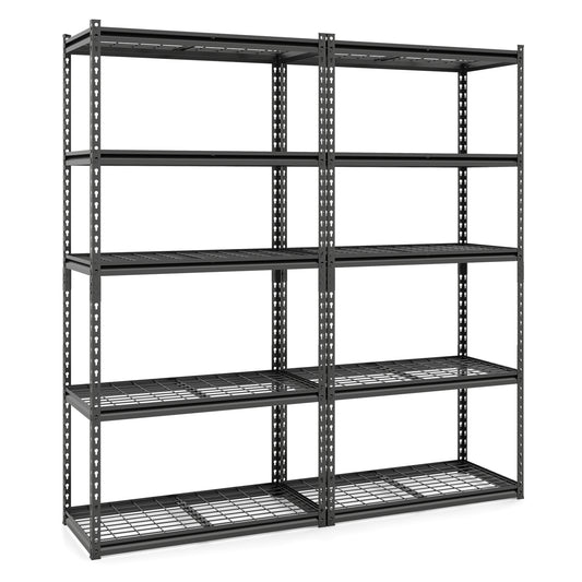 Heavy-duty 5-tier metal shelving unit with adjustable wire racks, perfect for outdoor storage and garage organization.