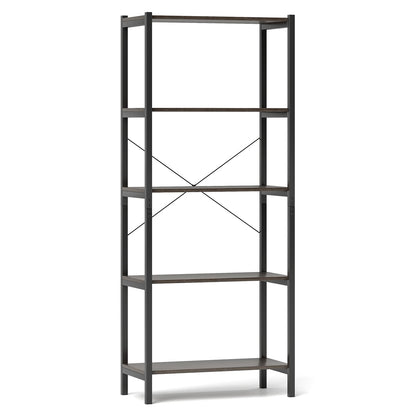 Multipurpose Open Bookcase Industrial Rack Wide Standing Storage Shelf-Brown