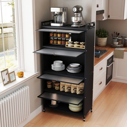 5-Tier Kitchen Storage Cabinet with 4 Flip-up Doors-Black