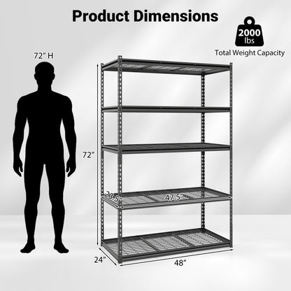 5-Tier Metal Shelving Unit 2000 lbs Capacity with Adjustable Wire Racks Set of 1