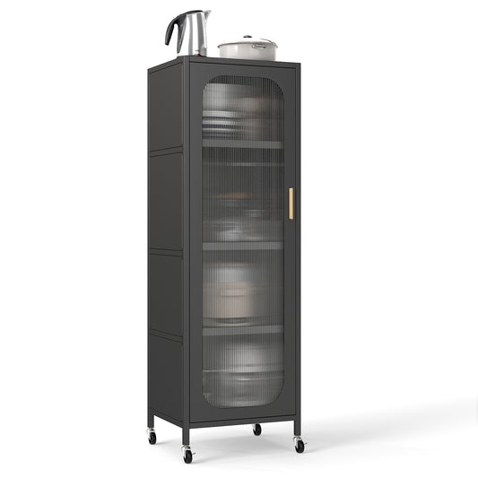5-Tier Metal Storage Cabinet Narrow with Adjustable Shelves-Black