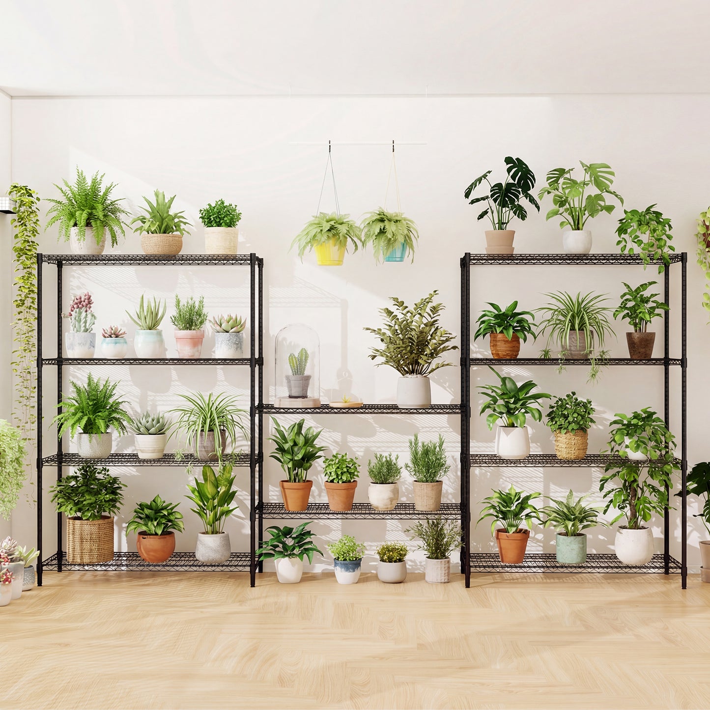 5-Tier Metal Storage Shelving Unit Set of 2 Adjustable Utility Shelf with V-Shaped Wire Rack-Black