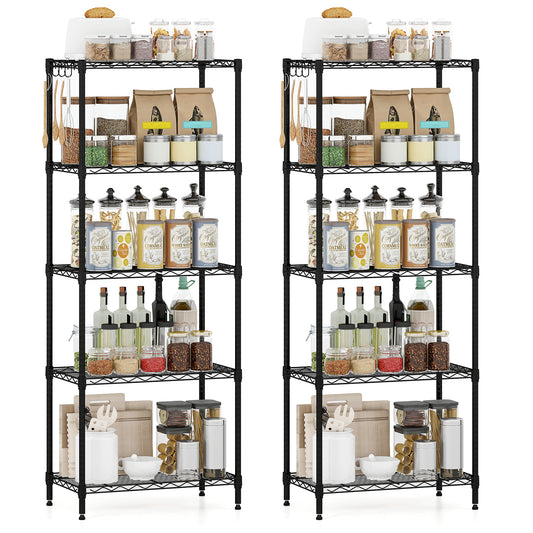 5-Tier Metal Storage Shelving Unit Set of 2 with V-Shaped Wire Rack-Black